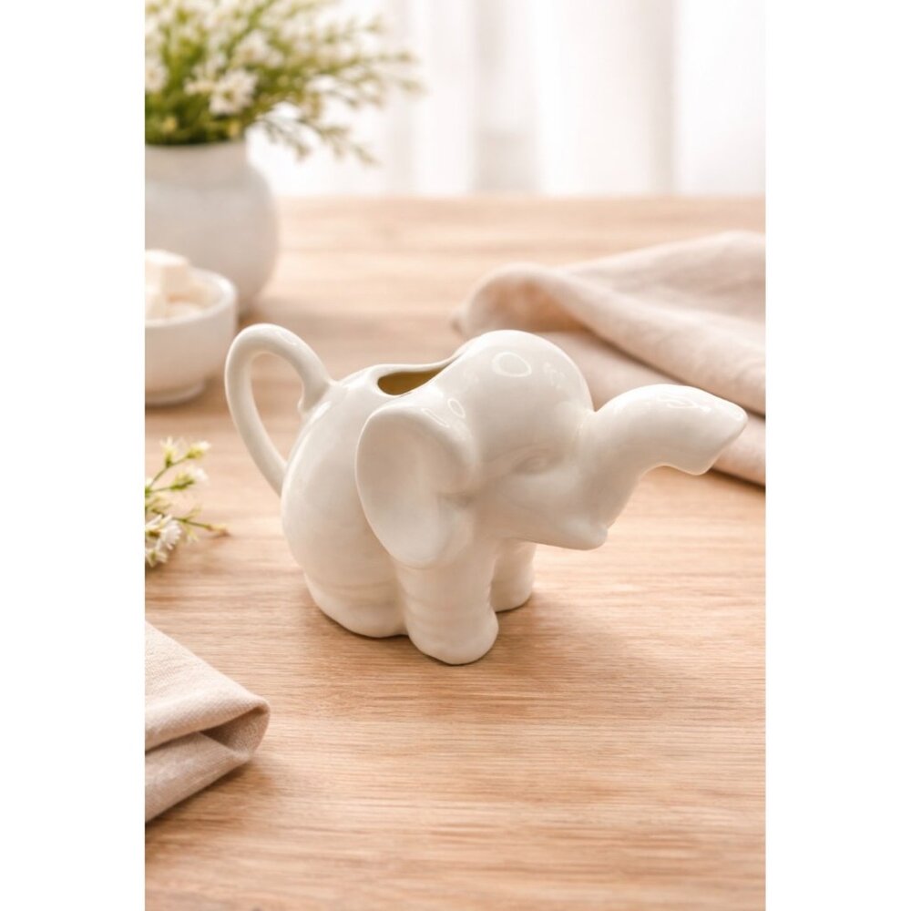 TWO'S COMPANY 4" White Porcelain Elephant Cream Pitcher